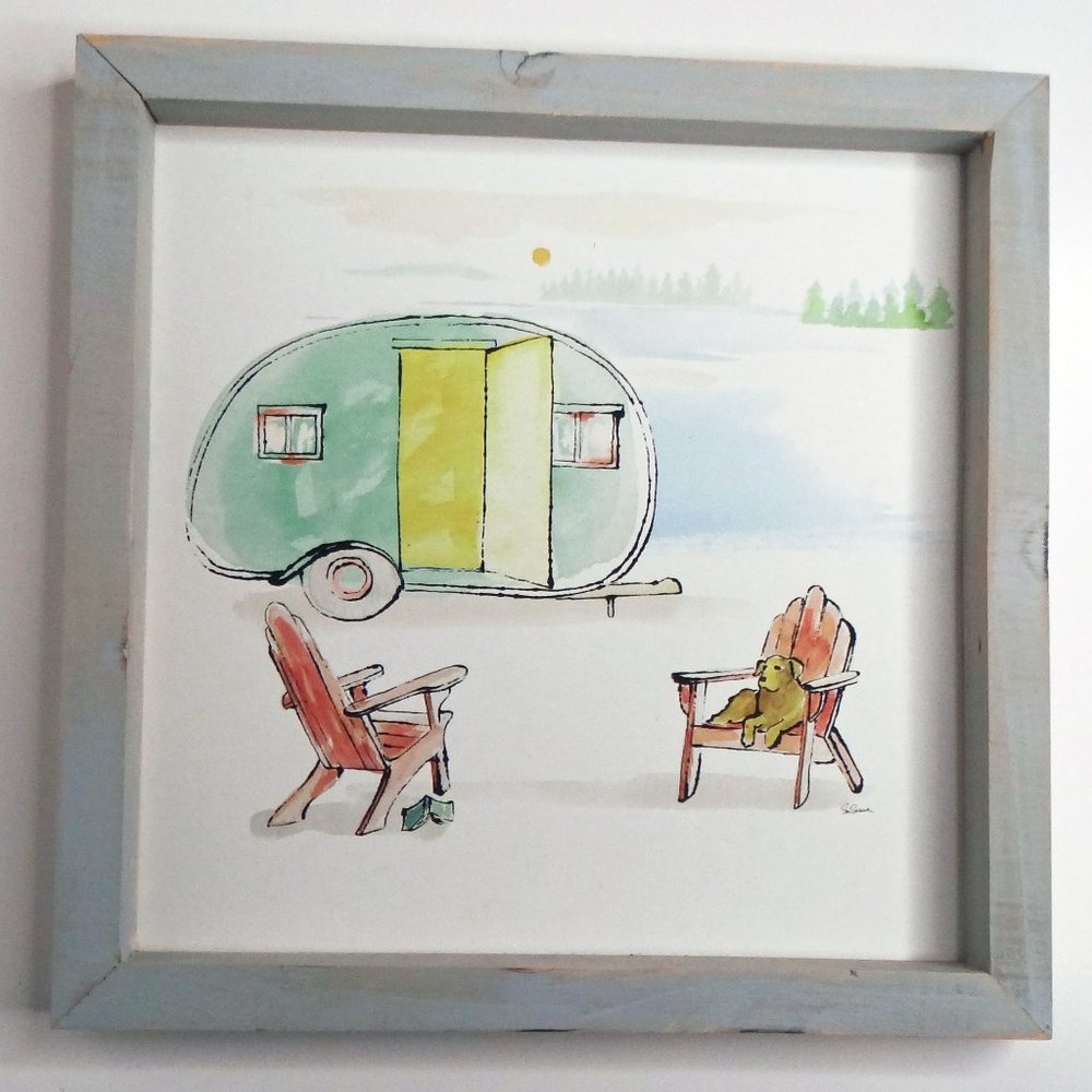 Lake Side Days V by Sue Schlabach Framed Picture Wall Hanging Dog / Lake/ Camper